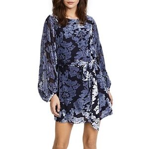 YUMI KIM Dress Velvet Burn Out Floral Bellflower Shift Lapis